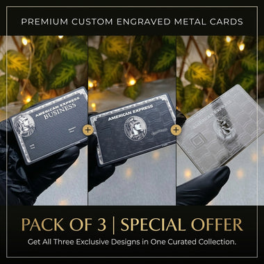 Pack of 3 - Custom AMEX Black & Mirror , Business Black Metal Card Set | Premium Personalized Metal Cards | Luxury Wallet Upgrade