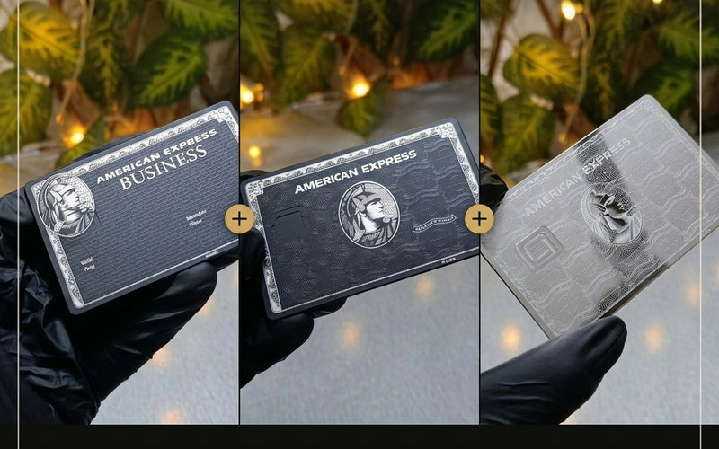 Pack of 3 - Custom AMEX Black & Mirror , Business Black Metal Card Set | Premium Personalized Metal Cards | Luxury Wallet Upgrade